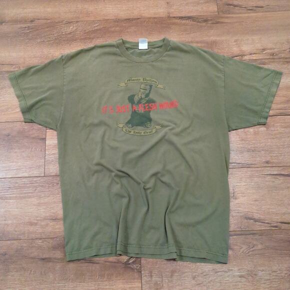 VTG Monty Python The Holy Grail Adult XXL Shirt Olive Distressed Skater Promo - Picture 1 of 10